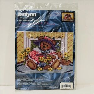 Janlynn Counted Cross Stitch Kit FLOWER GIRL TEDDY Stamped Needlepoint #140-0262